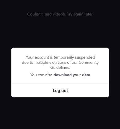 TikTok suspended due to multiple violations of their community guidelines